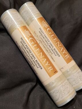 NEW Vintage Glenayr Vinyl Wallpaper Border 71601 Lot of 2 Rolls Metallic Floral